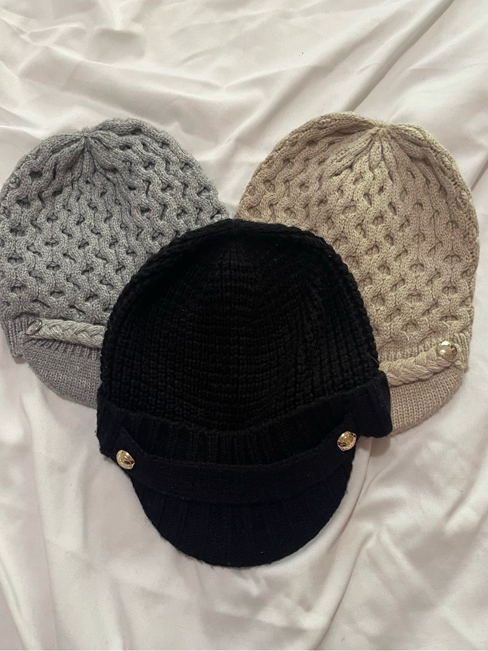 Bundle! Knit Newsboy Cap Trio - Black, Gray, Beige